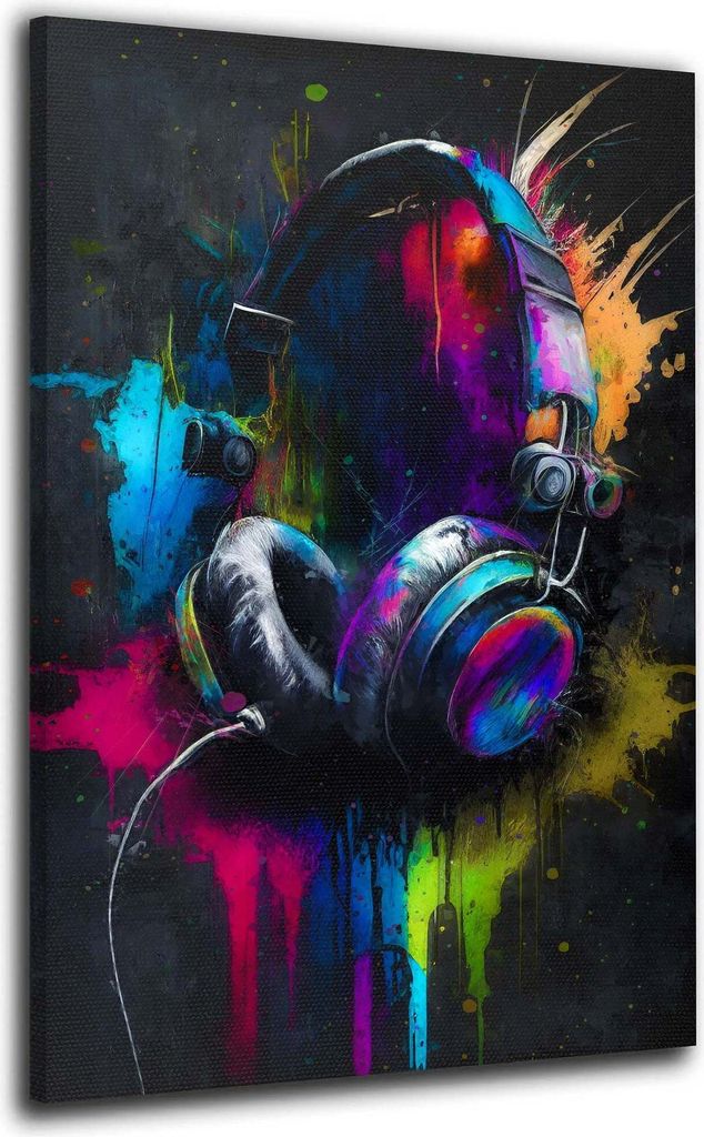 Wandbild Leinwandbild abstrakt Kopfhörer Kunstdruck XXL Wanddeko: 80x120x4cm