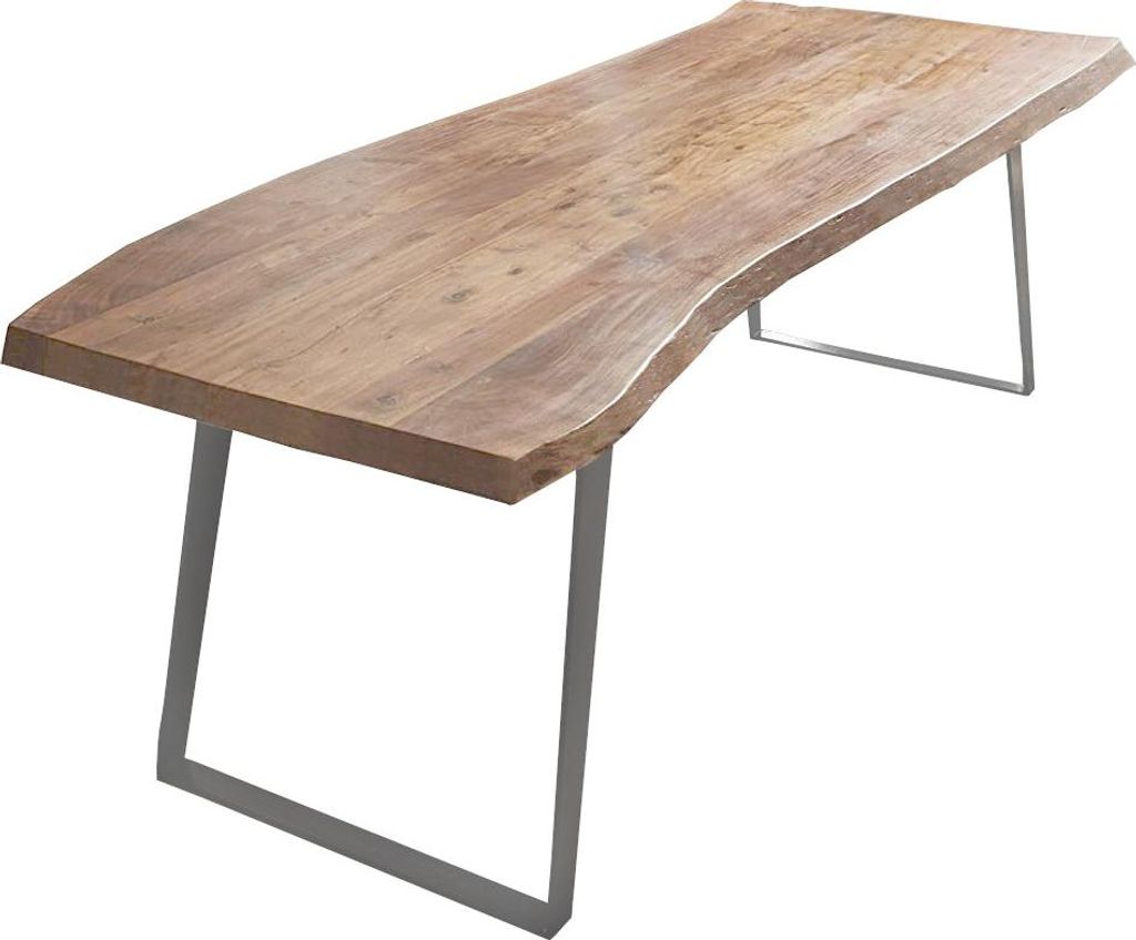 Esstisch Baumkante Akazie natur 180 x 90 schräges U-Gestell silber HALMSTAD