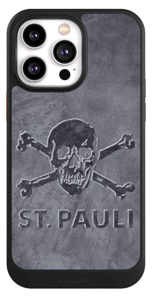 NIVOCASE Hülle für Apple iPhone 14 Pro Max Handyhülle NIVOcore Case Schwarz Beton FC St. Pauli Logo