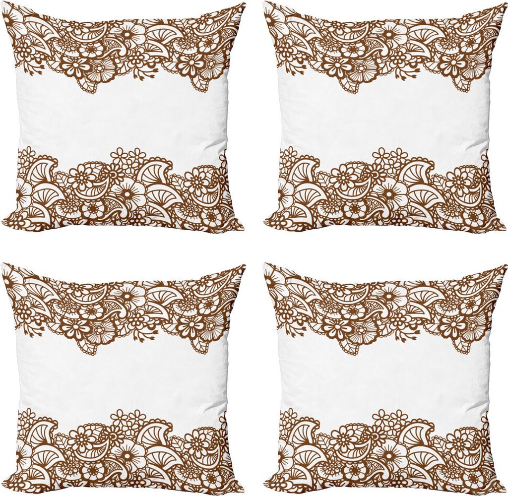 ABAKUHAUS Brown Paisley Kissenbezug Set (4 Stück), Horizontal Blumen, Moderner Doppelseitiger Digitaldruck, 60 cm x 60 cm, Umber Weiß