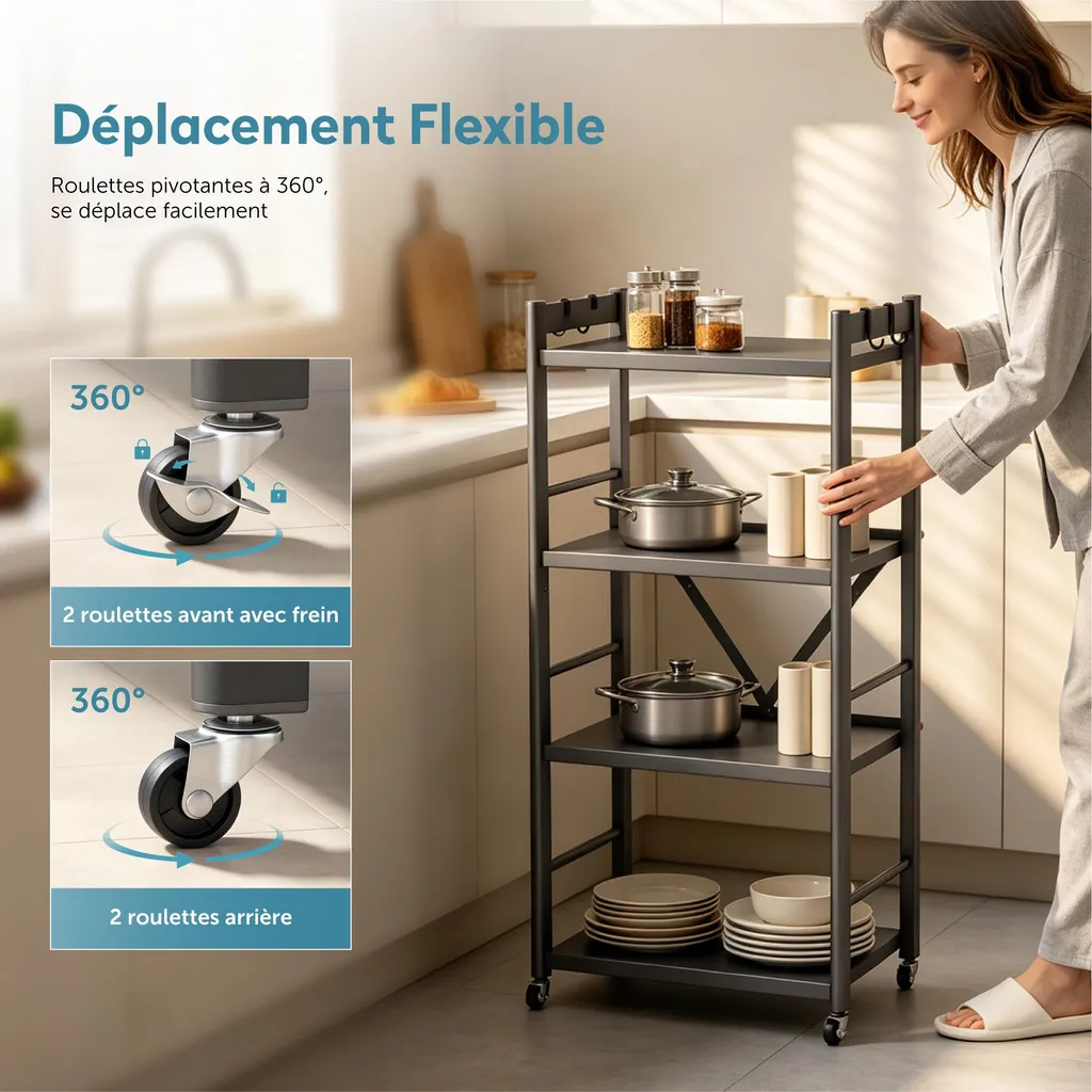 Étagère de Rangement Cuisine doporro Reglo-13 - 4 Niveaux en Acier - 4