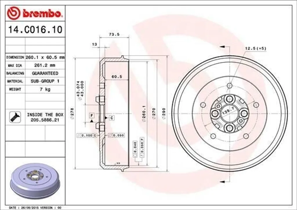Stopper les Vibrations : Tambour de Frein Brembo 14.C016.10 Sportage K00