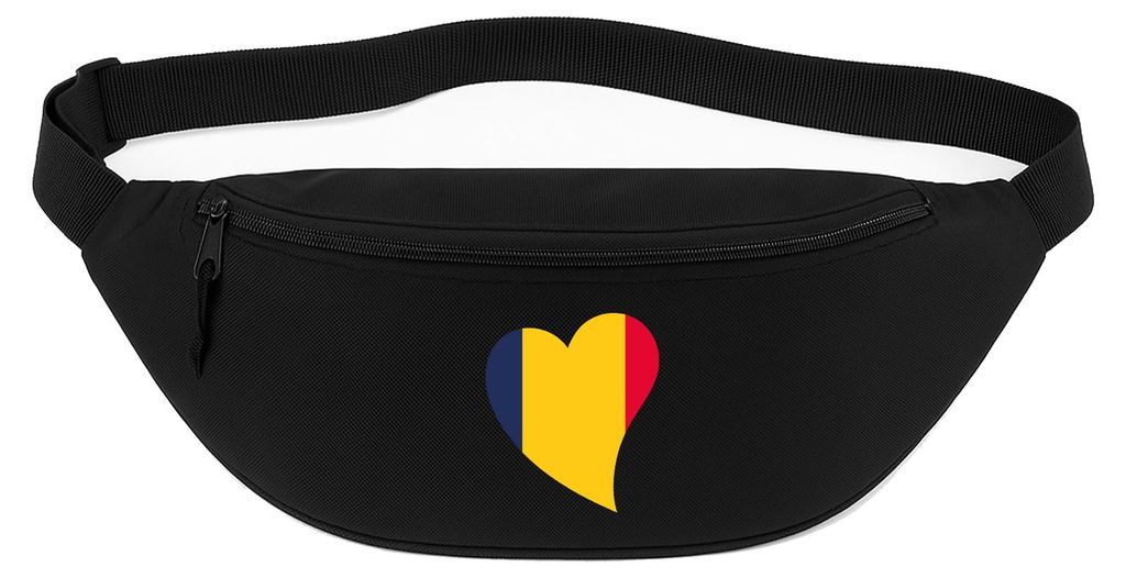 Huuraa Bauchtasche Tschad Flagge Herz 2,5 Liter Black Polyester Crossbody Bag Geschenkidee