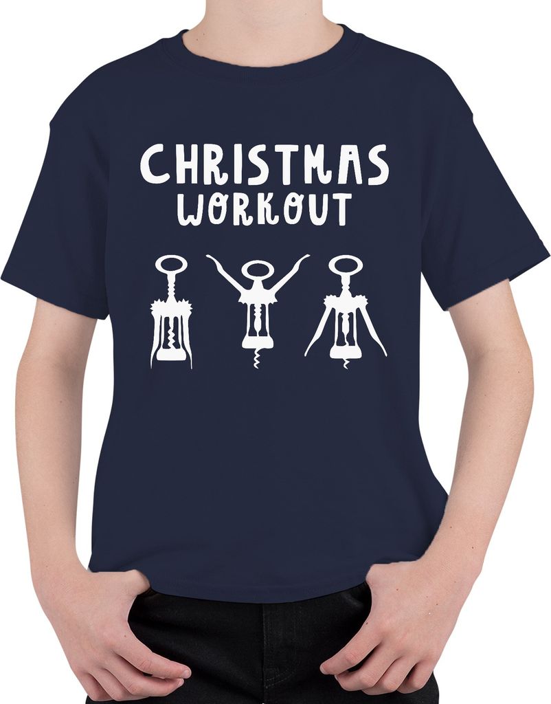 Christmas Workout Flaschenöffner Wein Winzer - Weihnachten Weihnachtsgeschenk Christmas Uni Kinder T-Shirt, Navy, 152
