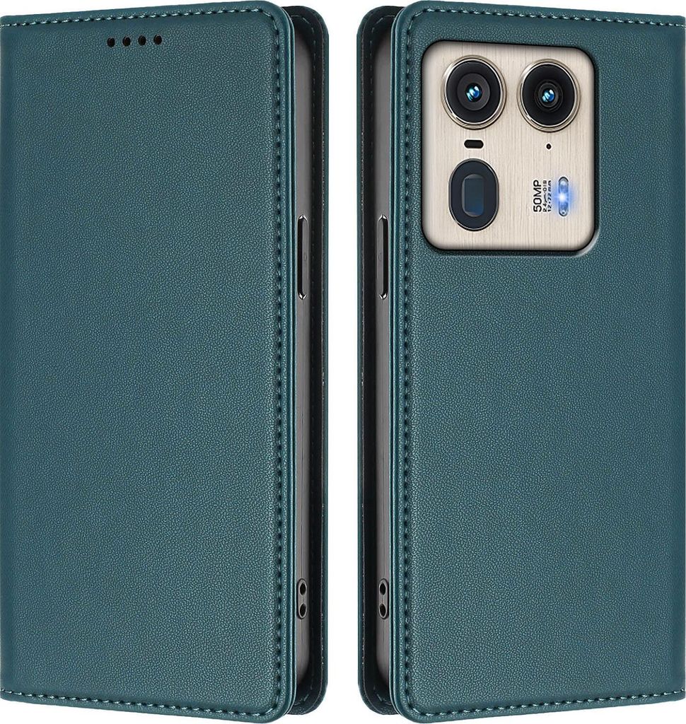 Handyhülle für Motorola Edge 50 Ultra, Kunstleder Klapphülle Stoßfeste Magnetische Hülle mit Ständer Grün