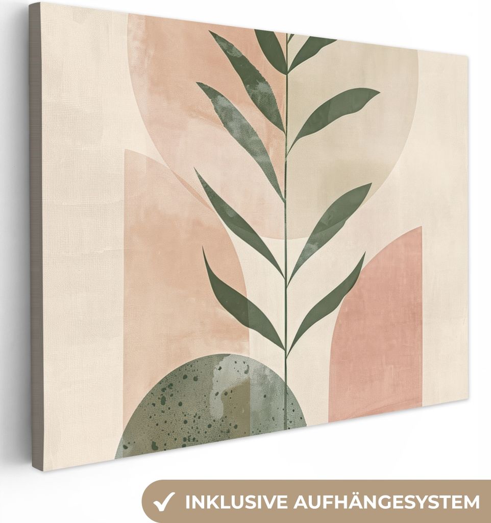 MuchoWow - Leinwandbilder - Modern - Rosa - Grün - Natur - Ästhetik, Wandbild, Wanddeko Bilder Wohnzimmer, 120x90 cm