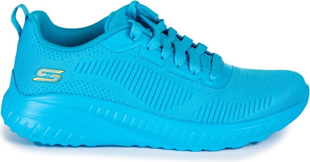 A single blue sneaker is shown against a white background.