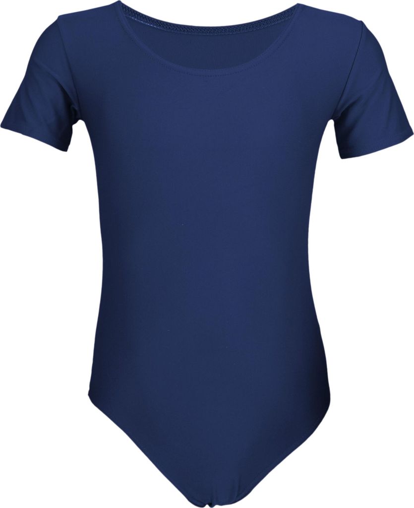 Aquarti Mädchen Gymnastikanzug Kurzarm Ballett Trikot, Farbe: Dunkelblau, Größe: 134