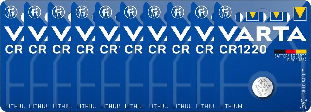 Varta CR1220 Lithium Knopfzelle 3V 1er Blister – 10er-Set