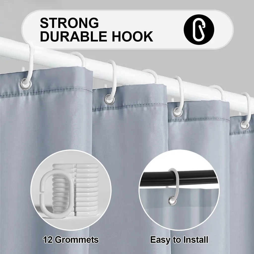 Rideau de douche imperméable en PEVA gris clair 180x180 cm pour bain - 4