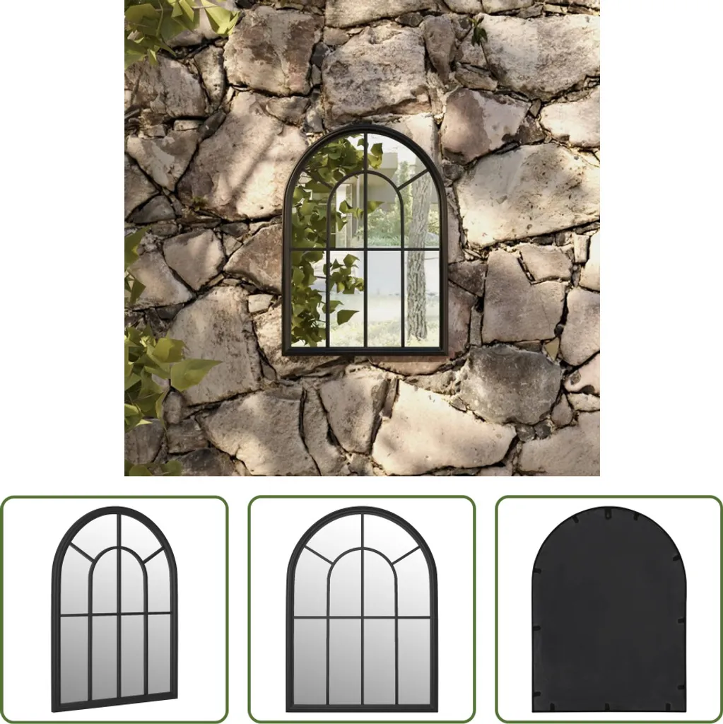 Miroir de jardin anti-corrosion 60x45 cm Fer Noir - Solution Mur Nu