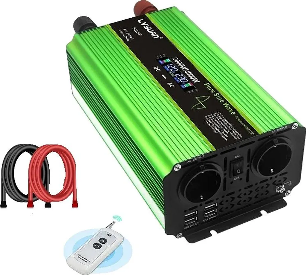 Onduleur 4000W Crête 24V Sinus Pur avec Commande à Distance et Prise EU