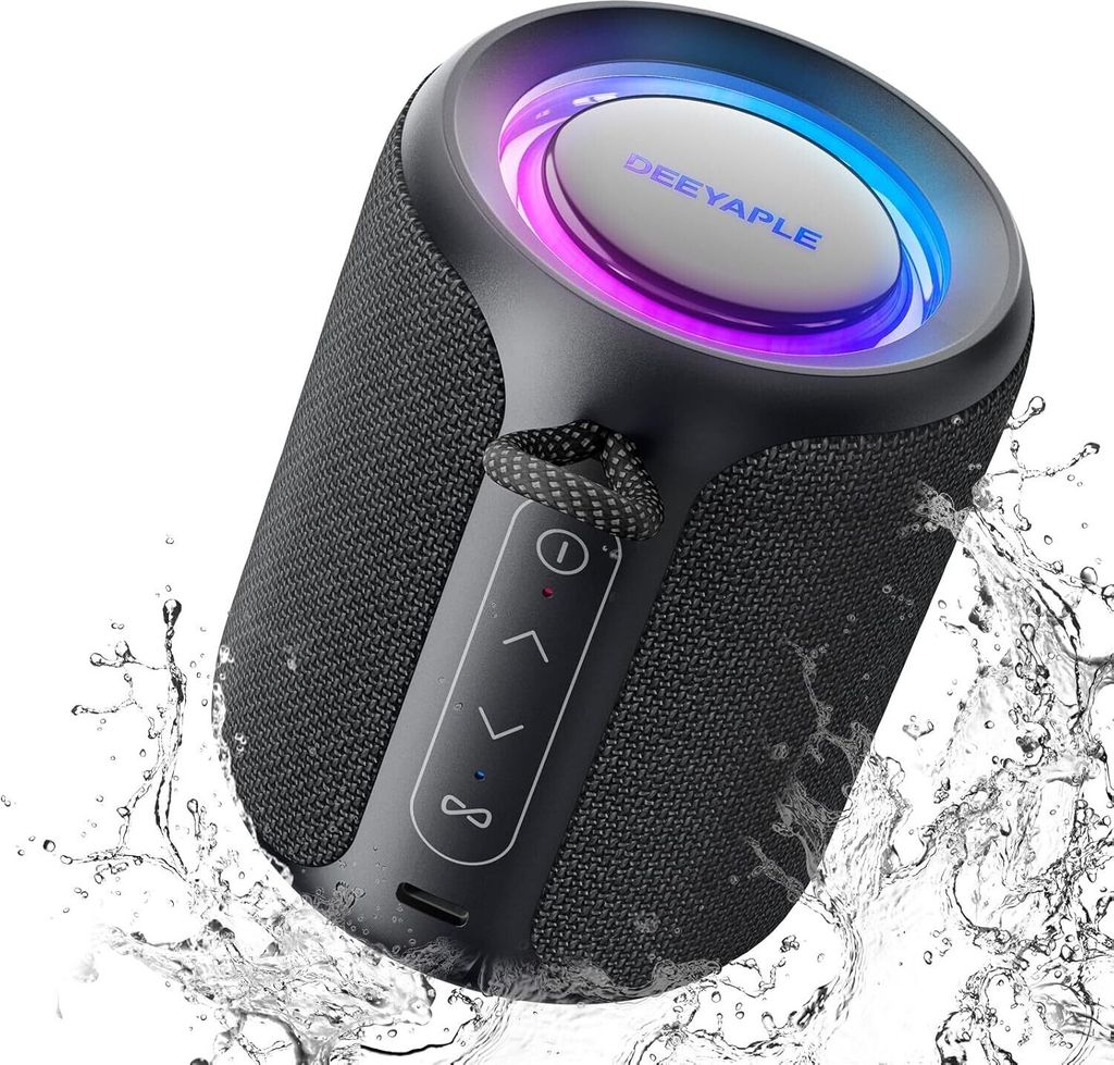 Deeyaple Bluetooth Lautsprecher Klein, Tragbare Musikbox, Bluetooth 5.3, IPX7 Wasserdicht, Kabellose Stereo Pairing, Freisprech, RGB Licht, Blau