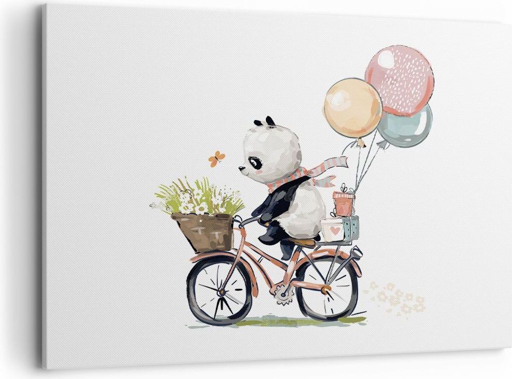 Bild auf Leinwand - Leinwandbild - Einteilig - Panda Fahrrad Kinder - 100x70cm - Wand Bild - Wanddeko - Wandbilder - Leinwanddruck - Bilder - Wandd...