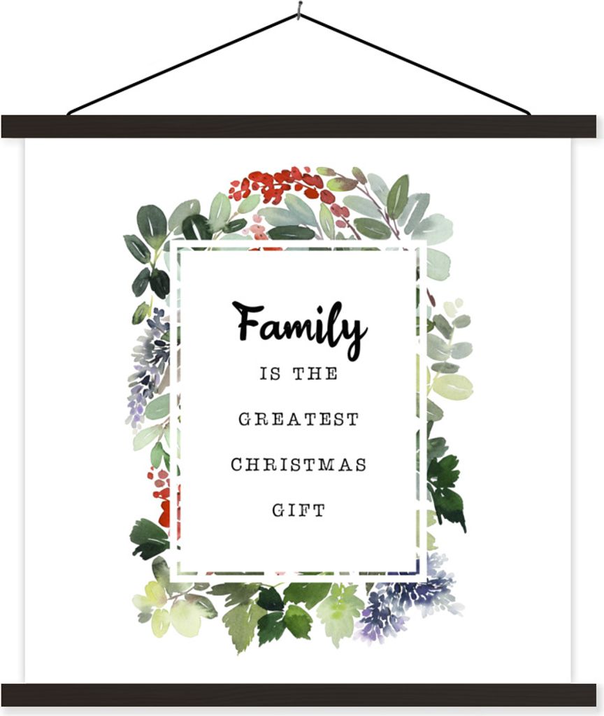 MuchoWow Textilposter Weihnachten - Zitat - Familie 120x120 cm mit schwarzem Rahmen - Aufhängungsset