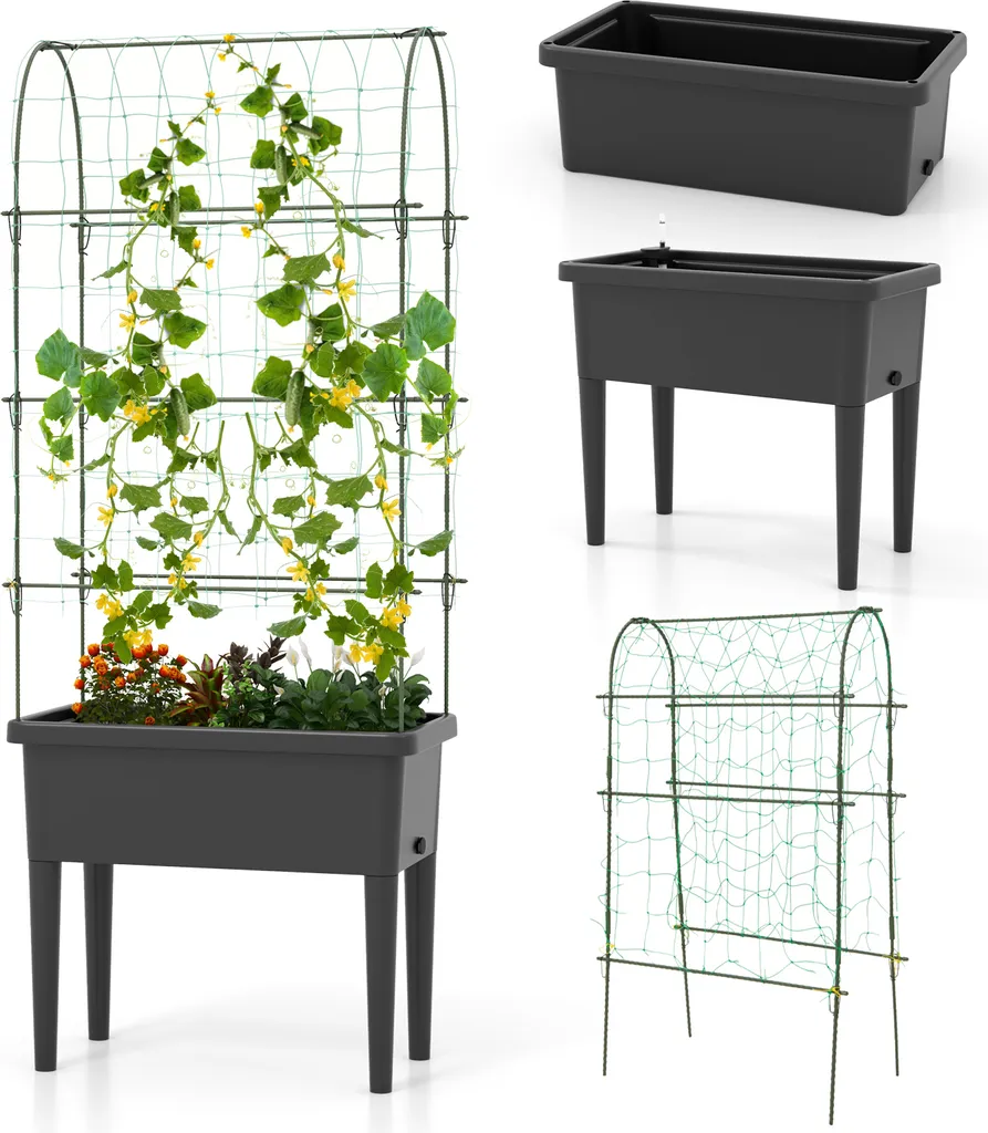 Jardinière avec treillis et réserve d'eau pour plantes grimpantes