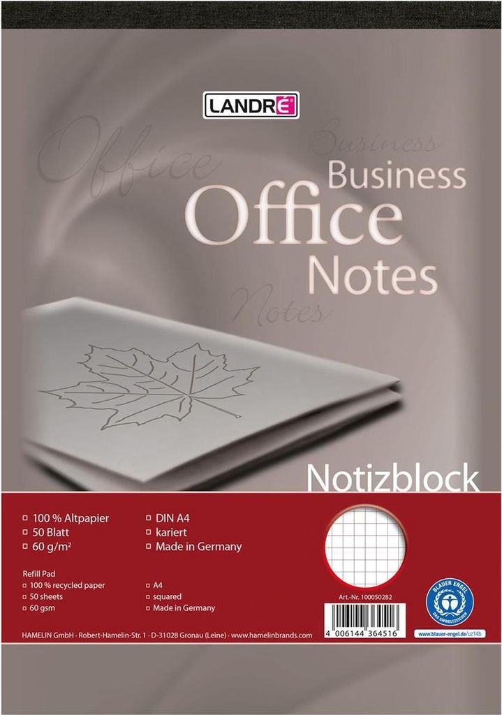LANDRÉ Notizblock Recycling DIN A4 kariert