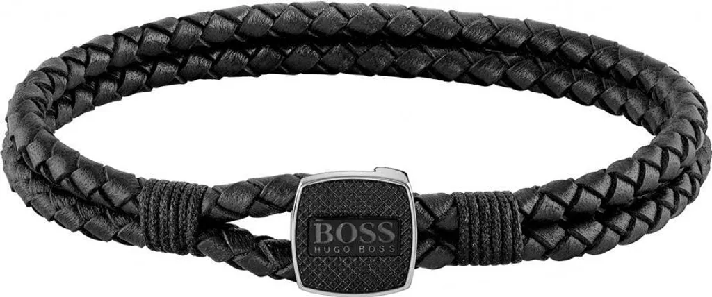 Boss Gioielli 1580047M Bracciale in Pelle Nera e Acciaio per Uomo
