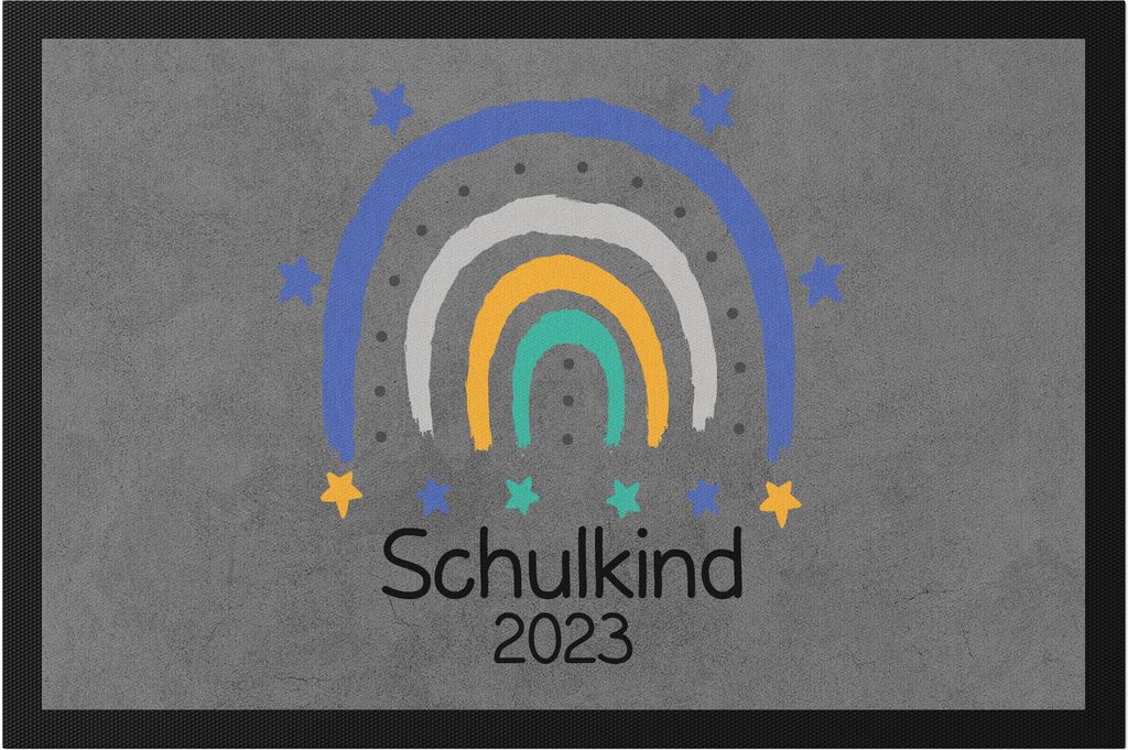 Schulkind 2023 Fußmatte Einschulungsgeschenk Grundschule 1. Klasse Schulstart Regenbogen Motiv
