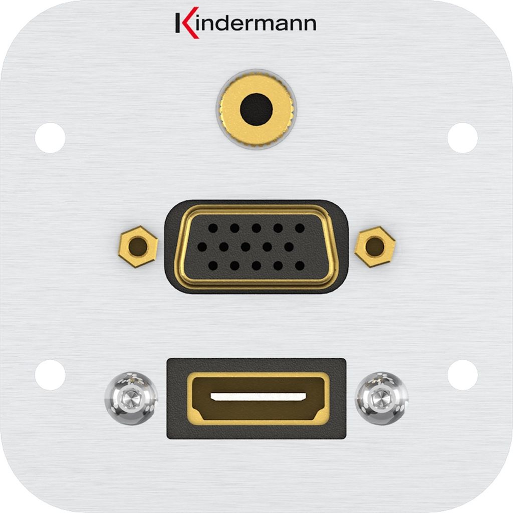 Kindermann Konnect Anschlussblende HDMI, VGA, Audio Klinke 3,5mm Stereo mit Kabelpeitsche Vollblende 54 x 54 mm Aluminium eloxiert