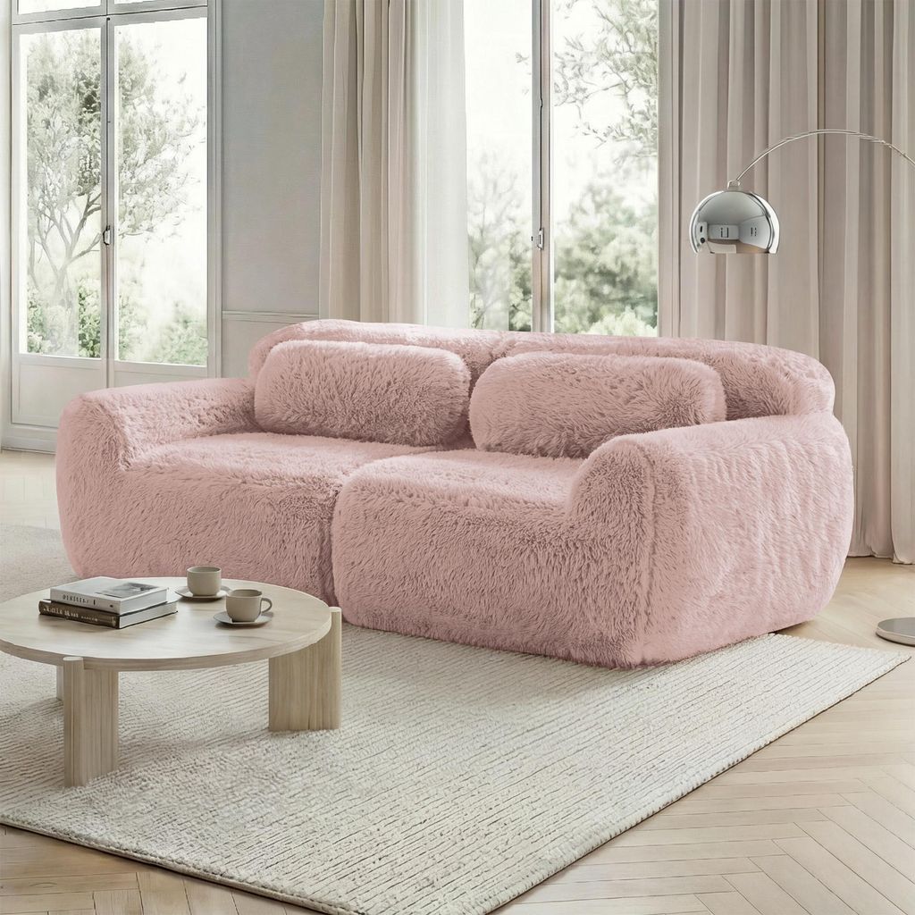 2-Sitzer Sofa, Plüschstoff, rahmenloses modulares Design, frei kombinierbar, mit Kissen. Weich, hochelastischer Schaumstoff, rutschfester Boden, g...
