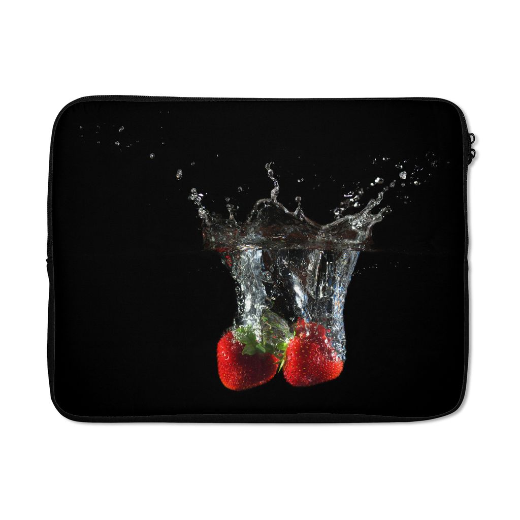 MuchoWow Laptop Hülle 17 Zoll Laptoptasche Erdbeeren - Obst - Wasser - Schwarz - Rot - Zipper - Schutzabdeckung