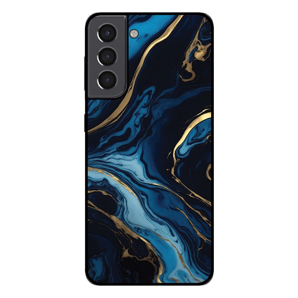 Smartphonica Handytasche für Samsung Galaxy S22 Plus mit Marmordruck - TPU Rückseite Abdeckung Fall Marmor Design - Gold Blau