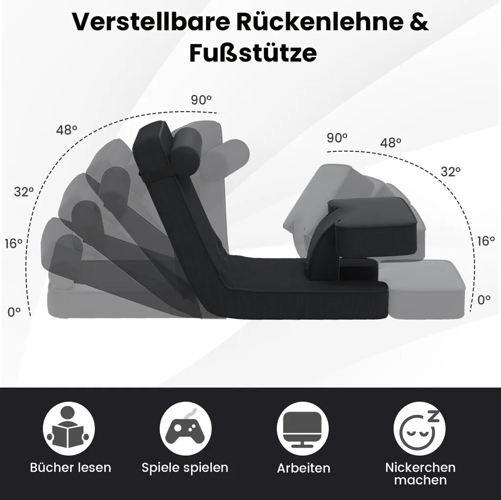 COSTWAY Chaise de sol pliable avec dossier et appui-tête réglable
