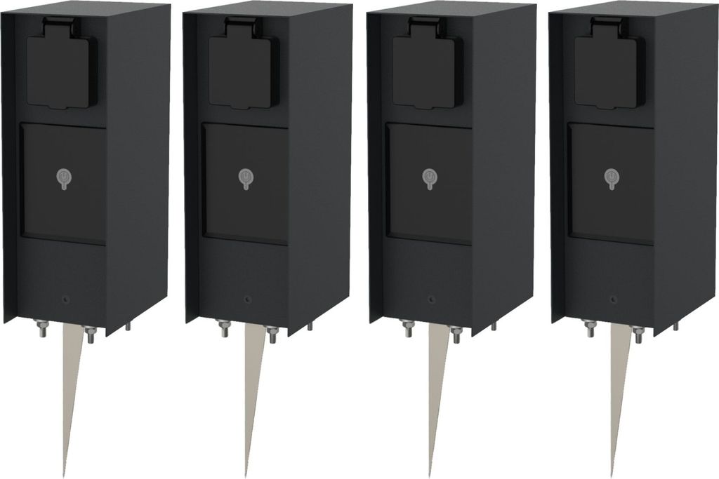 Novatool 4x Steckdosensäule 3-fach Anthrazit Edelstahl eckig IP44 mit Erdspieß Smart-Home Steckdose Aussen Gartensteckdose Outdoor Steckdosensäu...