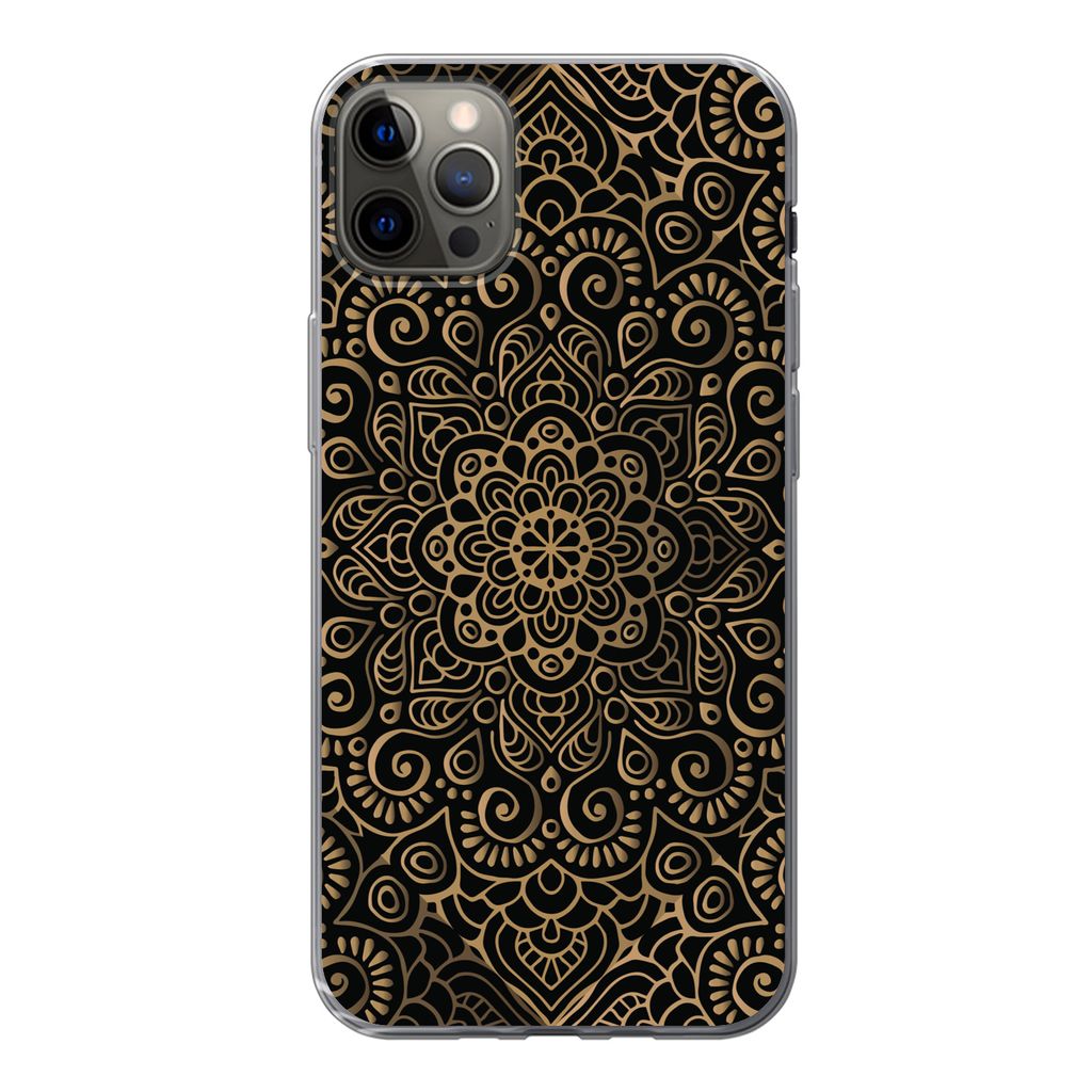 MuchoWow Handyhülle Schutzhülle Hülle für iPhone 13 Pro Max Goldenes Muster auf schwarzem Hintergrund Silikon Softcase Handy Hülle - Mobilte...