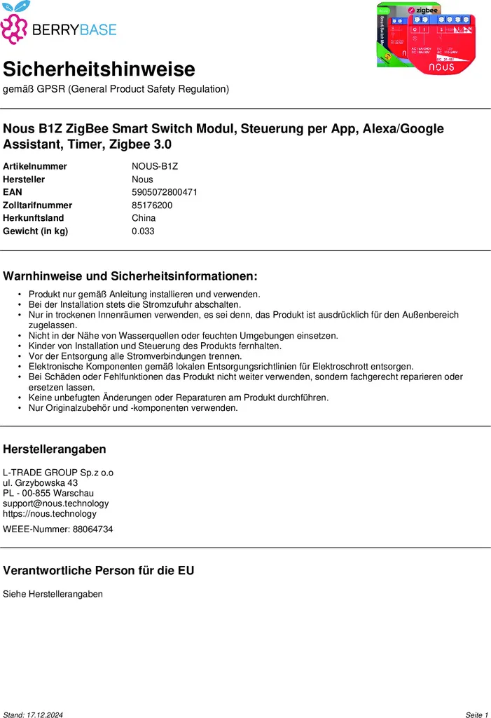 Module Nous B1Z ZigBee Smart Switch Intelligent pour Alexa et Google Home - 10
