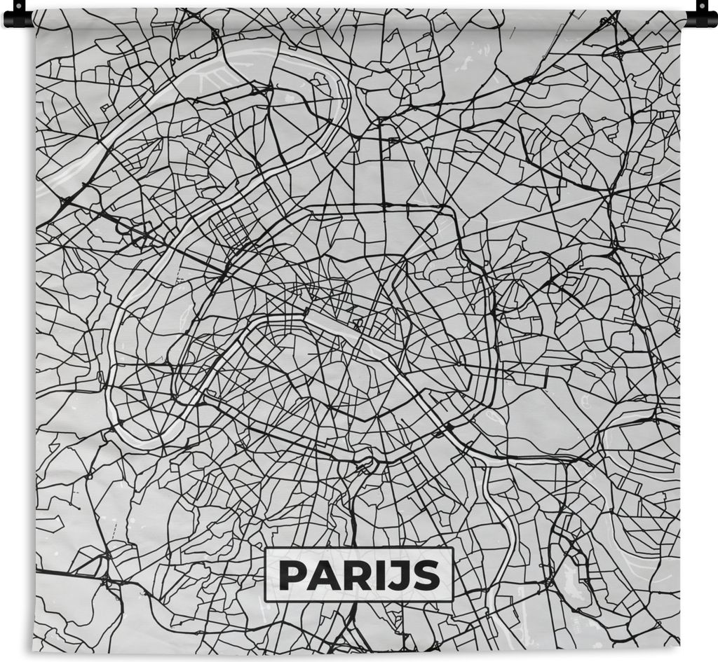 MuchoWow Wandteppich Wandbehang Paris - Stadtplan - Schwarz und weiß - Karte 150x150 cm Tapisserie Dekoration Wandtuch - Wohnaccessoires - Modernes