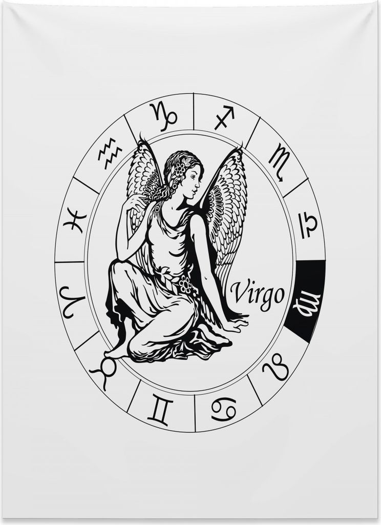 Abakuhaus Jungfrau Wandteppich, Sternzeichen Horoskop Elemente aus Weiches Mikrofaser Stoff Kein Verblassen Klare Farben Waschbar, 110 x 150 cm, We...