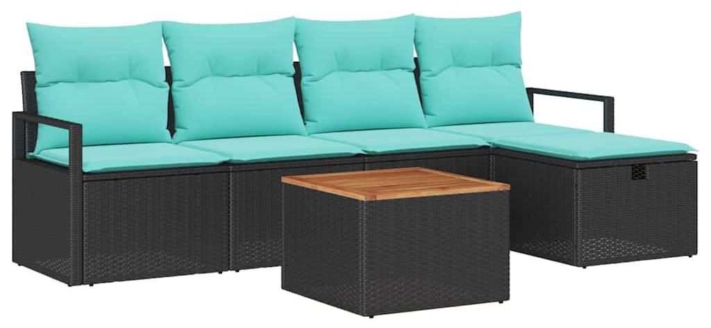 vidaXL Gartensofa-set mit Kissen 6 pcs Schwarz Poly-Rattan