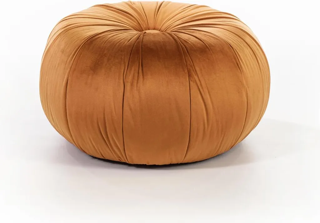 Pouf de salon en velours orange Kaia - Idéal pour petit espace et déco