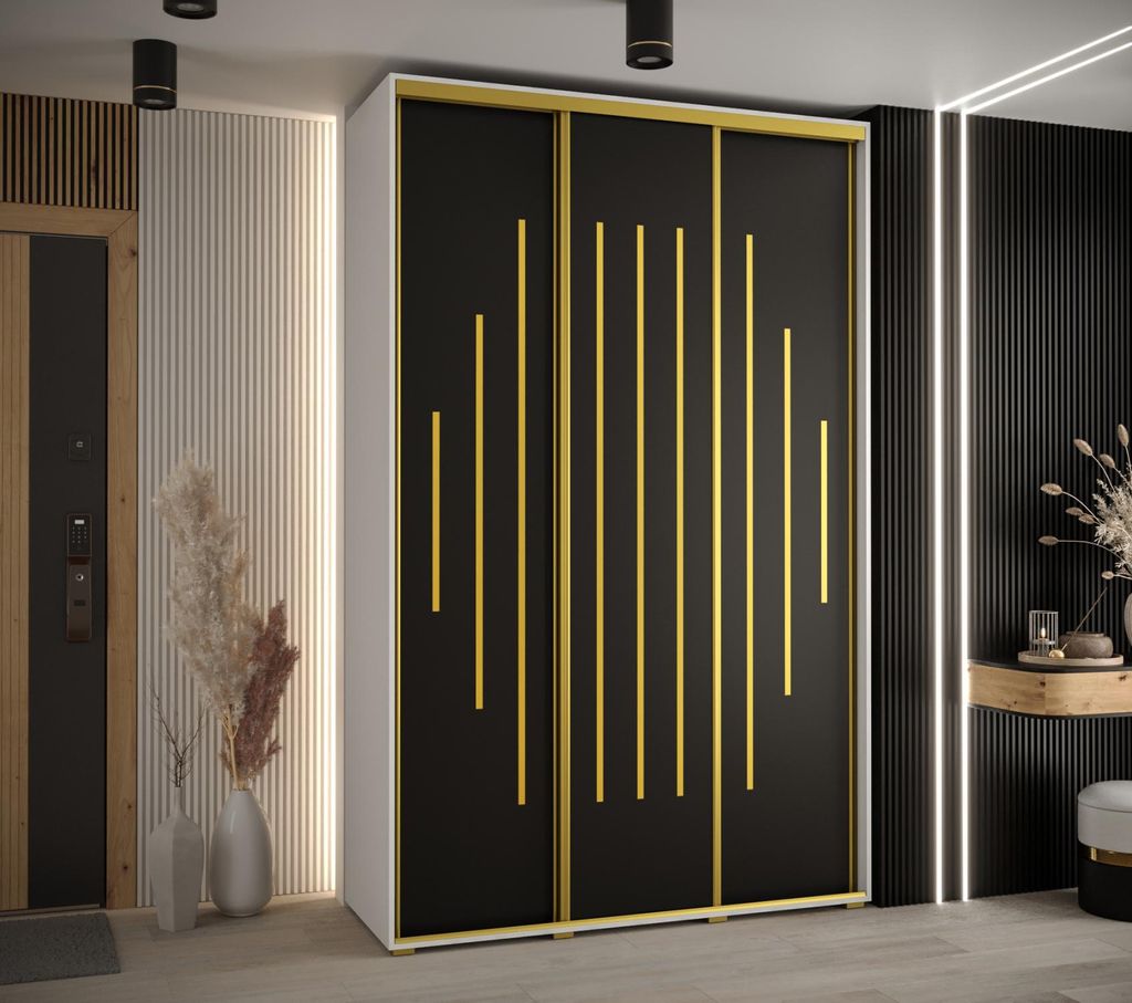 Kleiderschrank YVONA 12 - 160/45 cm, weiß/schwarz/gold