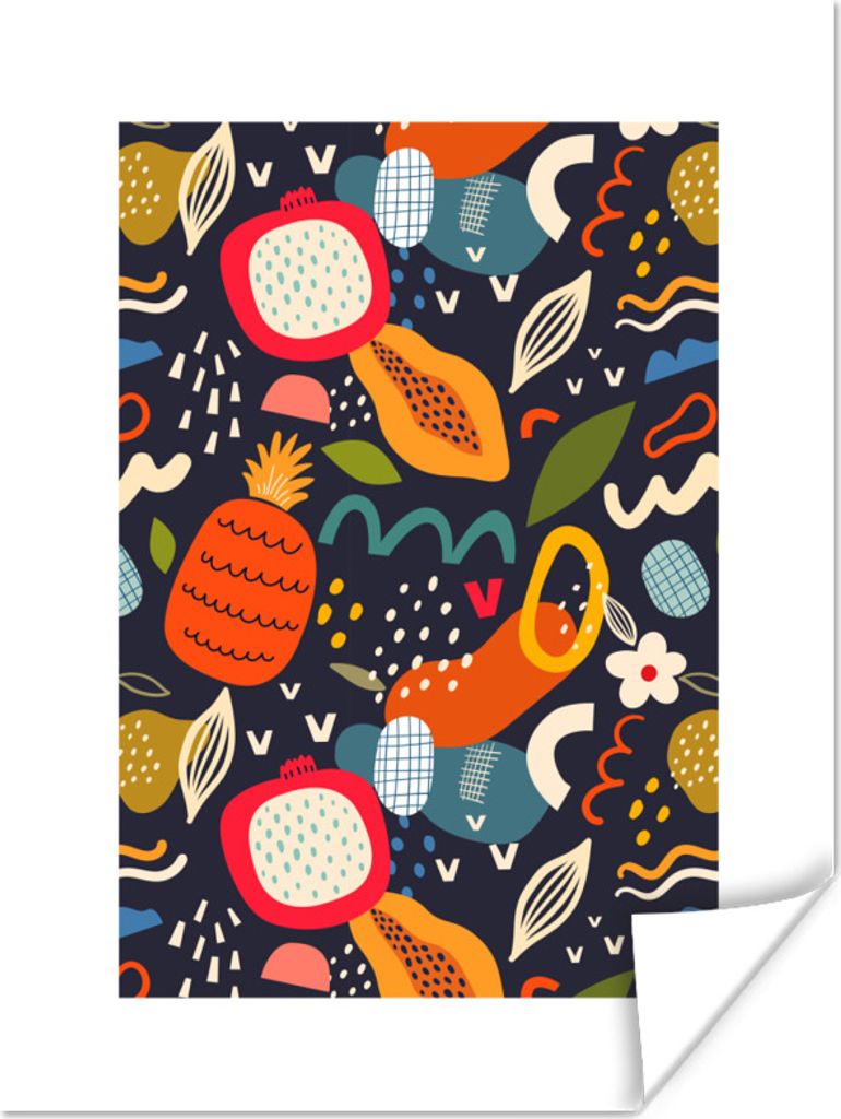 MuchoWow Poster Obst - Drachenfrucht - Papaya - Lebensmittel - Blau 90x120 cm - Wohnzimmer
