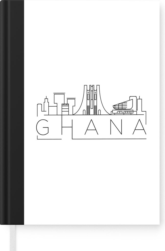 MuchoWow Notizbuch Tagebuch Haushaltsbuch Notebook A5 Skyline "Ghana" schwarz auf weiß - Notizblock - Notizheft - Notebook - Schreibblock - Papier