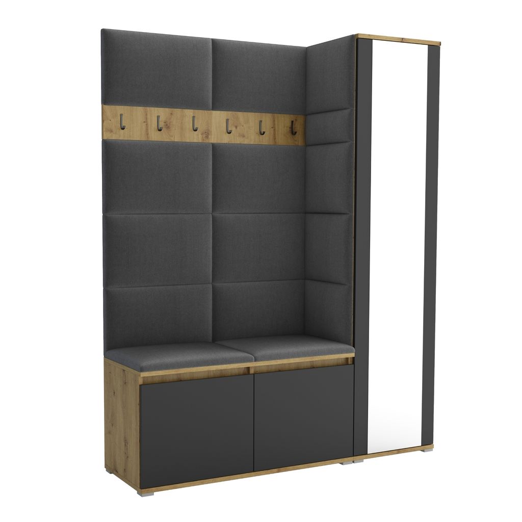 Garderobe LUTON 7 ARTISAN BLACK 15 - Farbe: schwarz, moderne Garderobe 40x145x186 cm, funktionelle Lösung für den Flur, Garderobe, Möbel für de...