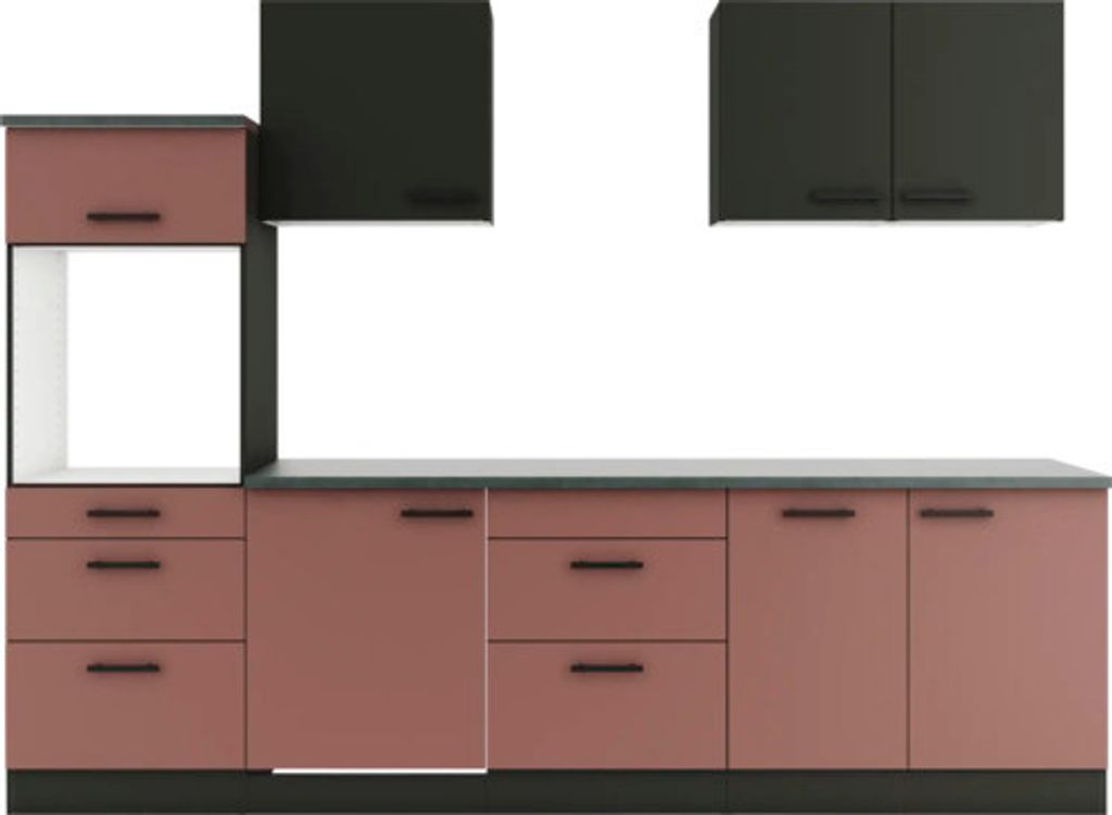 Optifit Küchenzeile ohne Geräte Madrid420/Nizza407 270 cm anthrazit rostrot matt zerlegt Variante reversibel KPMN 2789OE