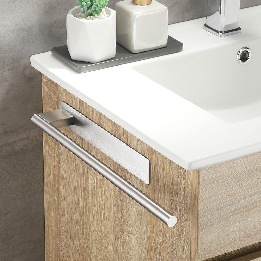 Selbstklebender Handtuchhalter Rund Edelstahl Silber - Wandmontage Badezimmer Handtuchstange OETAMS 39cm Handtuchregal