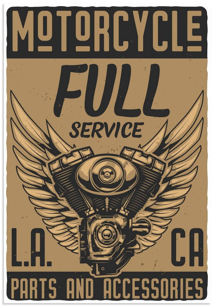 ARTland Wandbild Alu für Innen & Outdoor Motorrad Los Angeles Größe: 90x130 cm