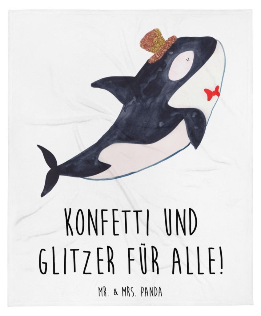 Mr. & Mrs. Panda Sofaüberwurf Orca Zylinder - Weiß - Geschenk, Meer, Narwal, Winterdecke, Fest, Konfetti, Plaid, Decke, Kuscheldecke, Warme, Bett...