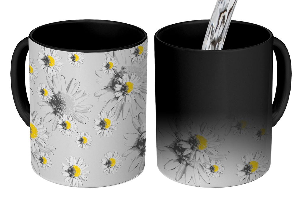 KitchenYeah Zauber Tasse Zaubertasse Magic Gänseblümchen - Kamille - Blumen - Muster 350 ml Farbwechsel Becher Geschenk Geschenkidee - Magic-Ta...