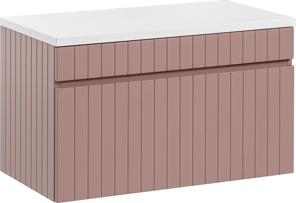 FURNLUX Waschbeckenschrank Ikonisch Altrosa Und Weiss 80cm / Hauptfarbe: Rosa / Abmessungen: 80 x 48 x 46 cm