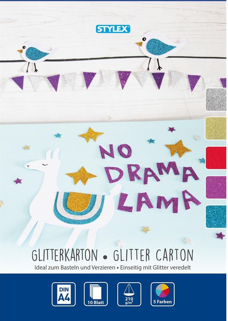 10 Blatt Glitzerkarton / Format: A4 / 5 verschiedene Farben Produktbild 