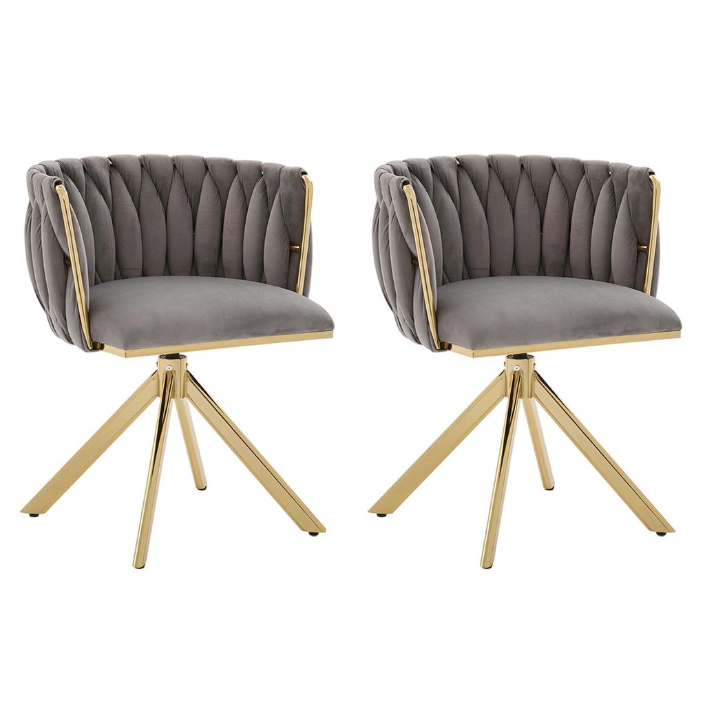 AIORBER Drehsessel aus Samt mit Metallgestell, 180° drehbar, ergonomisch, höhenverstellbar, belastbar bis 150kg, Grau
