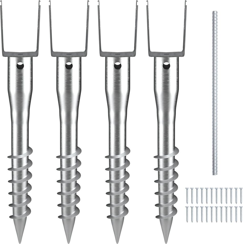 U-Pfostenträger 4er-Pack 100 x 70 x 700 mm DIY-Pfostenpfosten zum Einschrauben inkl. 6 Zugankern und einer Bewehrungsstange U-förmiger Pfostenhal...