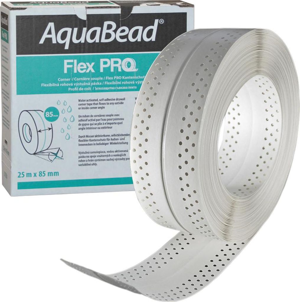 RIGIPS AquaBead Flex PRO Rolle, selbstklebender Kantenschutz, Weiß, 25m x 85mm