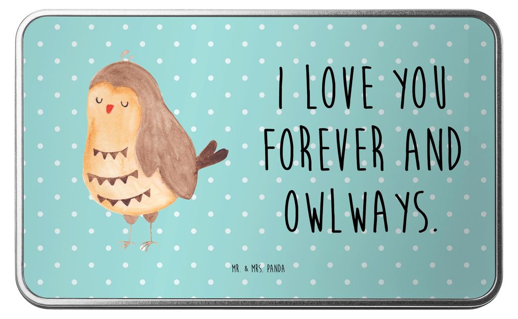 Mr. & Mrs. Panda Dose Eule Zufrieden - Türkis Pastell - Geschenk, Romantisch, Keksdose, behälter, Hochzeitstag, schmuckdose, Owl, Liebesspruch, K...